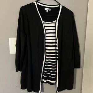 Croft & Barrow Black and White Striped Shirt with attached Cardigan Sz XL